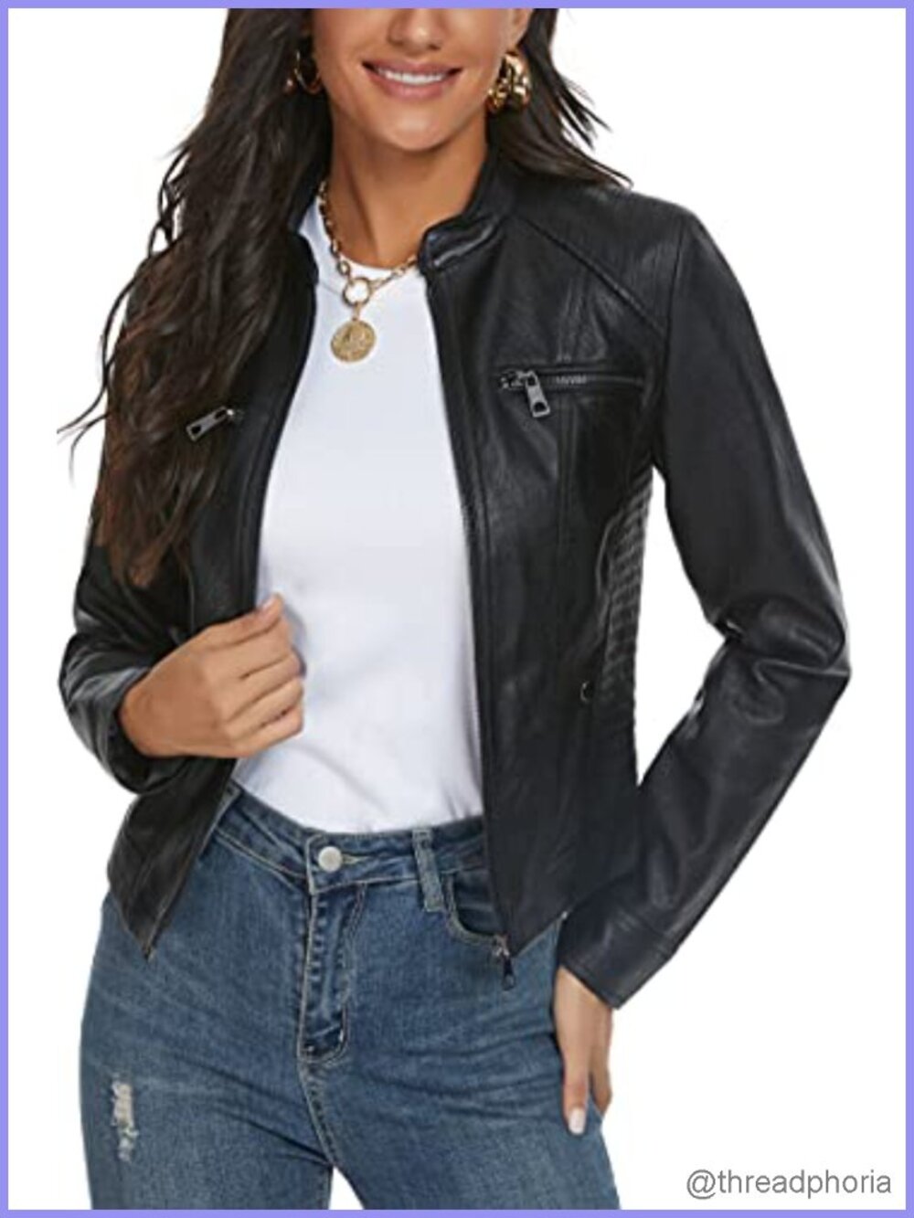 Faux Leather Moto Biker Jacket Slim Fit Moto Outwear Coat